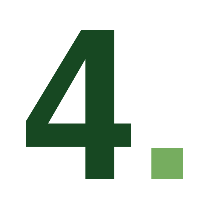 A large, dark green number four with a small light green square centered below against a plain white background.